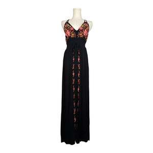 Forever 21 Boho Black Embroidered Floral Maxi Dress Small
